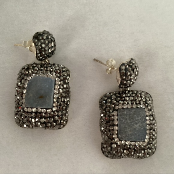 Rectangle Gemstone Earrings, Sterling Silver - Picture 3 of 4